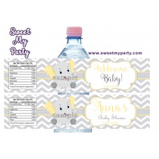 Yellow and grey elephant baby shower water bottle labels,(005ebs) Yellow and grey elephant baby shower water bottle labels,(005ebs)